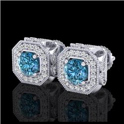 2.75 ctw Fancy Intense Blue Diamond Art Deco Earrings 18K White Gold - REF-290K9W - SKU:38286