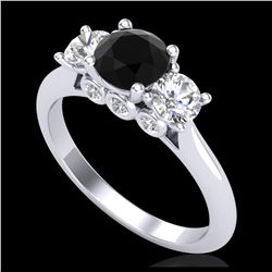 1.50 ctw Fancy Black Diamond Art Deco 3 Stone Ring 18K White Gold - REF-136W4H - SKU:38262