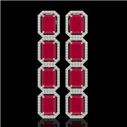 20.59 ctw Ruby & Diamond Halo Earrings 10K White Gold - REF-230R9K - SKU:41573
