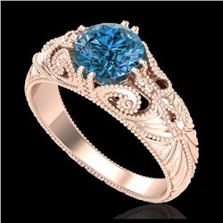 1 ctw Intense Blue Diamond Art Deco Ring 18K Rose Gold - REF-190Y9X - SKU:37531