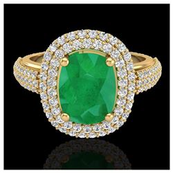 3.50 ctw Emerald & VS/SI Diamond Ring 18K Yellow Gold - REF-143M6F - SKU:20718