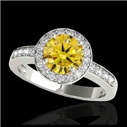 1.40 ctw SI/I Fancy Intense Yellow Diamond Ring 10K White Gold - REF-200K5W - SKU:34349