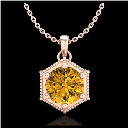 0.82 ctw Intense Fancy Yellow Diamond Art Deco Necklace 18K Rose Gold - REF-218N2A - SKU:38051