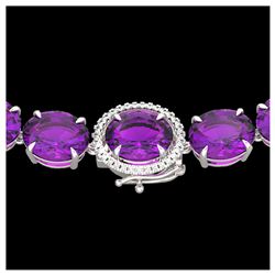 175 ctw Amethyst & Diamond Eternity Necklace 14K White Gold - REF-483N6A - SKU:22286