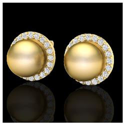 0.50 ctw Diamond & Golden Pearl Earrings 18K Yellow Gold - REF-61W3H - SKU:21495