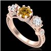 Image 1 : 1.75 ctw Intense Fancy Yellow Diamond Art Deco Ring 18K Rose Gold - REF-227N3A - SKU:37883