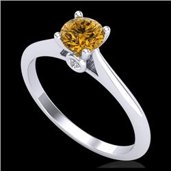 0.56 ctw Intense Fancy Yellow Diamond Art Deco Ring 18K White Gold - REF-96Y4X - SKU:38190