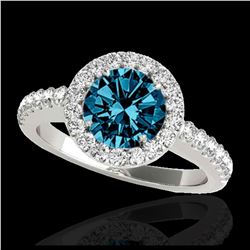 1.65 ctw SI Fancy Blue Diamond Halo Ring 10K White Gold - REF-177M3F - SKU:33477