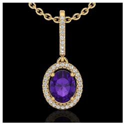 1.75 ctw Amethyst & VS/SI Diamond Necklace 18K Yellow Gold - REF-53H8M - SKU:20648