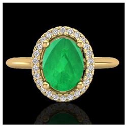 2 ctw Emerald & VS/SI Diamond Ring Halo 18K Yellow Gold - REF-56M9F - SKU:21010