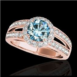 1.60 ctw SI Fancy Blue Diamond Solitaire Halo Ring 10K Rose Gold - REF-135X2R - SKU:34253
