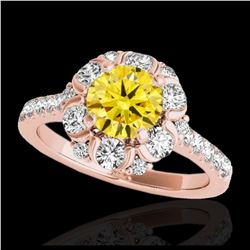 2.05 ctw SI/I Fancy Intense Yellow Diamond Ring 10K Rose Gold - REF-225V2Y - SKU:33917