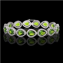 15.8 ctw Peridot & Diamond Halo Bracelet 10K White Gold - REF-316M7F - SKU:41261