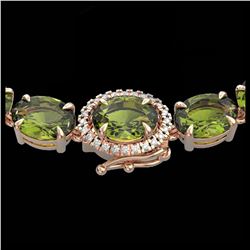 35.25 ctw Green Tourmaline & VS/SI Diamond Necklace 14K Rose Gold - REF-340H2M - SKU:40272