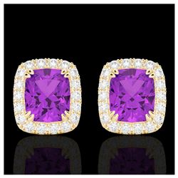 2.50 ctw Amethyst & VS/SI Diamond Earrings 10K Yellow Gold - REF-45W5H - SKU:22857