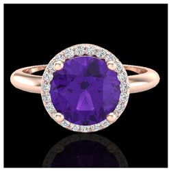 2 ctw Amethyst & VS/SI Diamond Ring 14K Rose Gold - REF-44K9W - SKU:23204