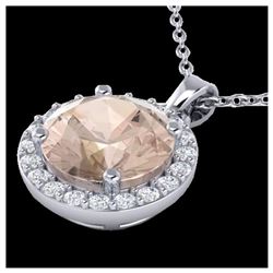 1.75 ctw Morganite & Halo VS/SI Diamond Necklace 18K White Gold - REF-58K5W - SKU:21566