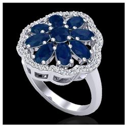 4 ctw Sapphire & VS/SI Diamond Cluster Ring  10K White Gold - REF-63F6N - SKU:20786