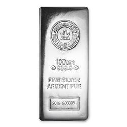 One piece 100 oz 0.999 Fine Silver Bar Royal Canadian Mint-97758