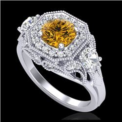 2.11 ctw Intense Fancy Yellow Diamond Art Deco Ring 18K White Gold - REF-283A6V - SKU:38302