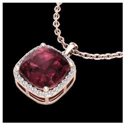 6 ctw Garnet & Halo VS/SI Diamond Necklace 14K Rose Gold - REF-49F3N - SKU:23082