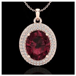 4.50 ctw Garnet & VS/SI Diamond Necklace 14K Rose Gold - REF-84R5K - SKU:20564