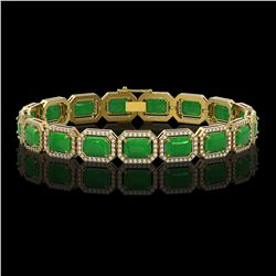 25.36 ctw Jade & Diamond Halo Bracelet 10K Yellow Gold - REF-301W3H - SKU:46068