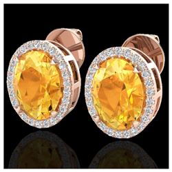 5.50 ctw Citrine & VS/SI Diamond Halo Earrings 14K Rose Gold - REF-61F8N - SKU:20245