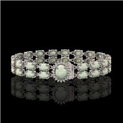 13.69 ctw Opal & Diamond Bracelet 14K White Gold - REF-146F9N - SKU:45437