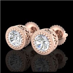 1.09 ctw VS/SI Diamond Solitaire Art Deco Stud Earrings 18K Rose Gold - REF-202Y7X - SKU:36888