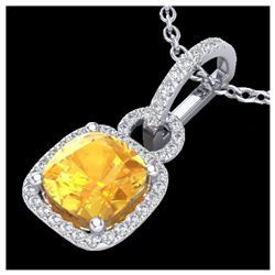 3.50 ctw Citrine & VS/SI Diamond Necklace 18K White Gold - REF-64A2V - SKU:22978