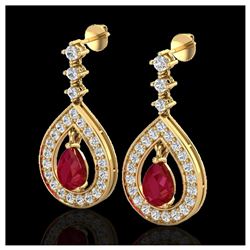 2.25 ctw Ruby & VS/SI Diamond Earrings 14K Yellow Gold - REF-105W5H - SKU:23154