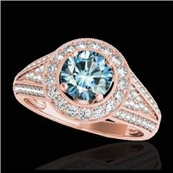 1.70 ctw SI Fancy Blue Diamond Solitaire Halo Ring 10K Rose Gold - REF-170X5R - SKU:33973