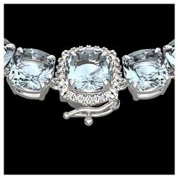 87 ctw Aquamarine & Diamond Eternity Necklace 14K White Gold - REF-726V9Y - SKU:23336