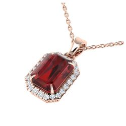 6 ctw Garnet And VS/SI Diamond Necklace 14K Rose Gold - REF-50Y9X - SKU:21360