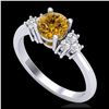 Image 1 : 1 ctw Intense Yellow Diamond Ring 18K White Gold - REF-200F2N - SKU:37595