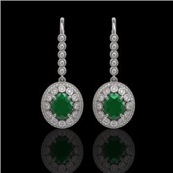 9.25 ctw Emerald & Diamond Earrings 14K White Gold - REF-256H2M - SKU:43601