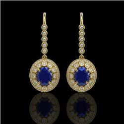 9.25 ctw Sapphire & Diamond Earrings 14K Yellow Gold - REF-243X5R - SKU:43609