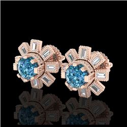 1.77 ctw Fancy Intense Blue Diamond Art Deco Earrings 18K Rose Gold - REF-177K3W - SKU:37867