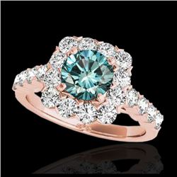 2.5 ctw SI Fancy Blue Diamond Solitaire Halo Ring 10K Rose Gold - REF-190N9A - SKU:33349