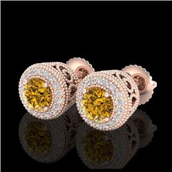 1.55 ctw Intense Fancy Yellow Diamond Art Deco Earrings 18K Rose Gold - REF-281K8W - SKU:37659