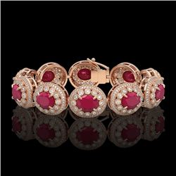 49.17 ctw Ruby & Diamond Bracelet 14K Rose Gold - REF-1369R3K - SKU:43713