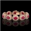 Image 1 : 49.17 ctw Ruby & Diamond Bracelet 14K Rose Gold - REF-1369R3K - SKU:43713