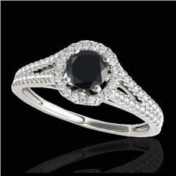 1.30 ctw VS Black Diamond Solitaire Halo Ring 10K White Gold - REF-48W7H - SKU:33885