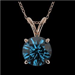 1.29 ctw Intense Blue Diamond Necklace 10K Rose Gold - REF-240N2A - SKU:36791