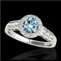 1.55 ctw SI Fancy Blue Diamond Halo Ring 10K White Gold - REF-150A2V - SKU:34365