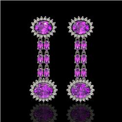 8.19 ctw Amethyst & Diamond Earrings 14K White Gold - REF-144A5V - SKU:44321