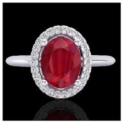 2 ctw Ruby & VS/SI Diamond Ring Halo 18K White Gold - REF-52R7K - SKU:21018