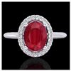 Image 1 : 2 ctw Ruby & VS/SI Diamond Ring Halo 18K White Gold - REF-52R7K - SKU:21018