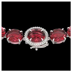 145 ctw Pink Tourmaline & VS/SI Diamond Necklace 14K White Gold - REF-1955X6R - SKU:22310